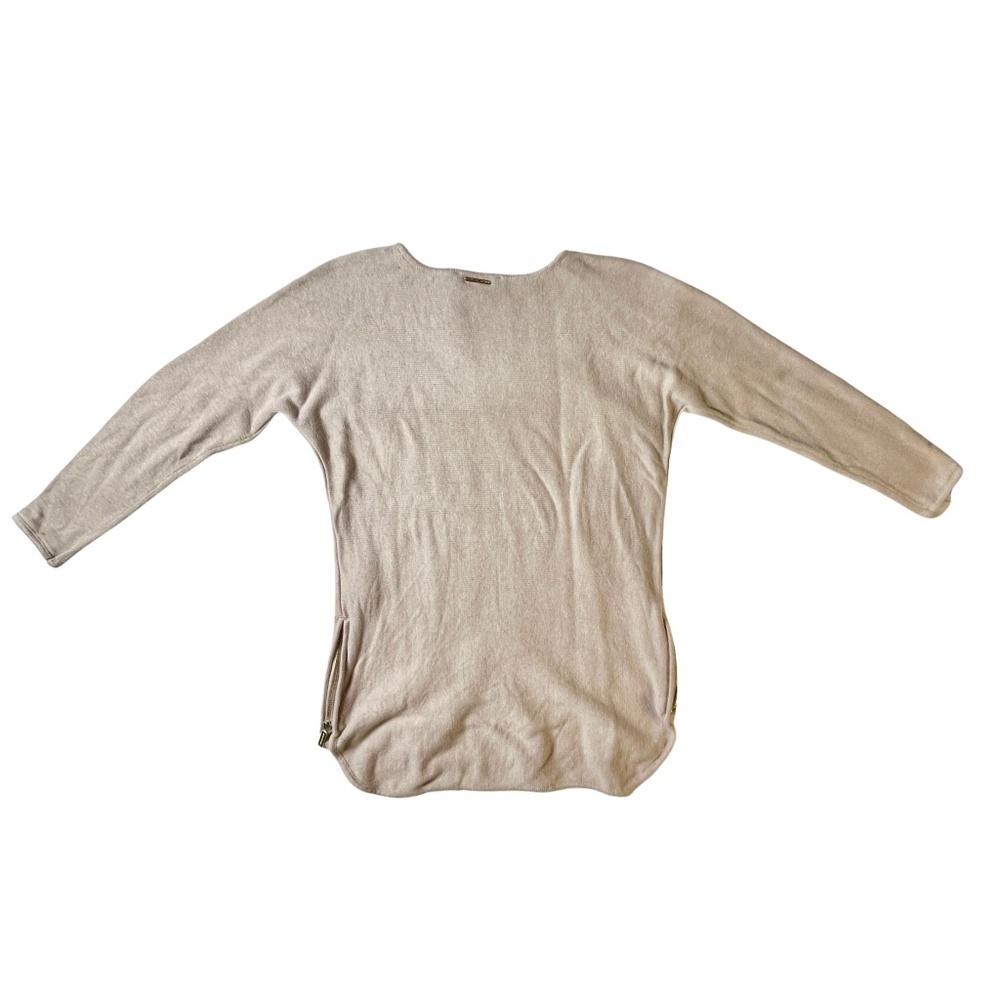 Michael Kors Tan Long Sleeve Long Sweater Boat Neck Side Zip Lightweight Small
